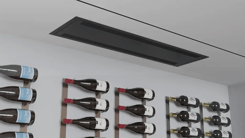 Wine Guardian ceiling-mounted cooling unit in modern wine cellar  Wine Guardian Dealer