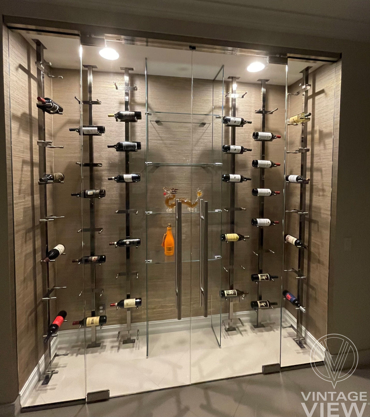 VintageView Vino Series Pins 40 bottles Floating Wine Rack Frame Kit,Single Sided Floor-to-Ceiling VP-FCP-KIT-2