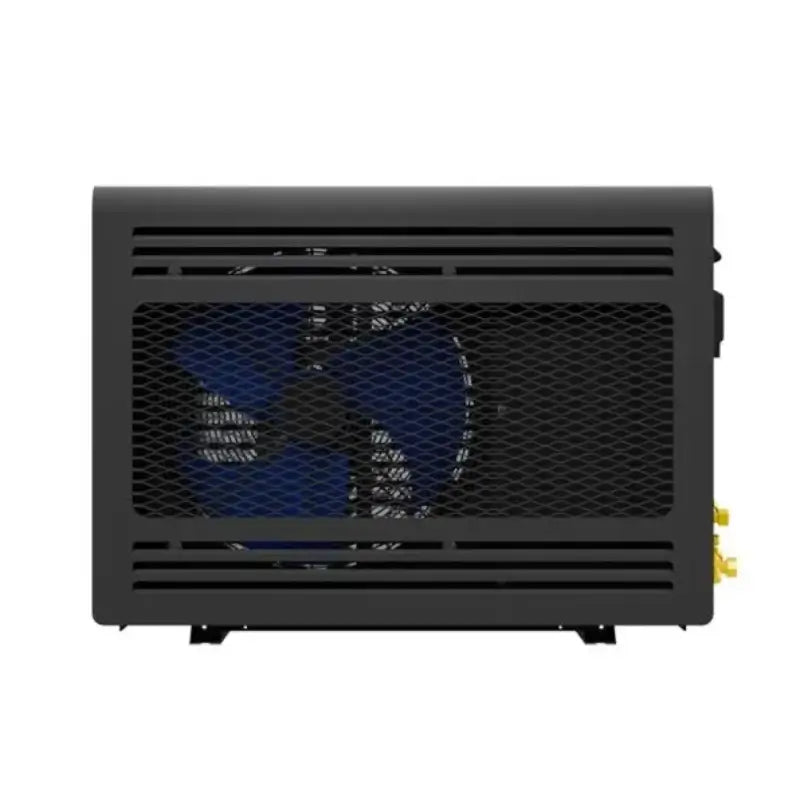 Outdoor condensing unit of the ceiling-mount split system, fan behind a mesh guard