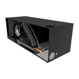 Cutaway of the Ceiling Mount 8000 cabinet showing blower, coil and copper line connections