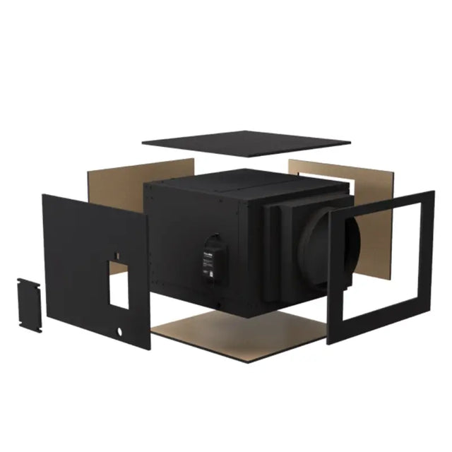 Exploded view of the WhisperKOOL exterior insulation kit around a Platinum Split unit